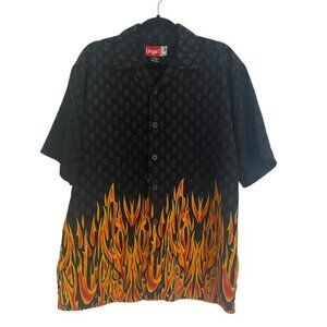 Urge Im-Pulse Mens Small Shirt Black Graphic Skulls Flames Button Up Y2K Medium